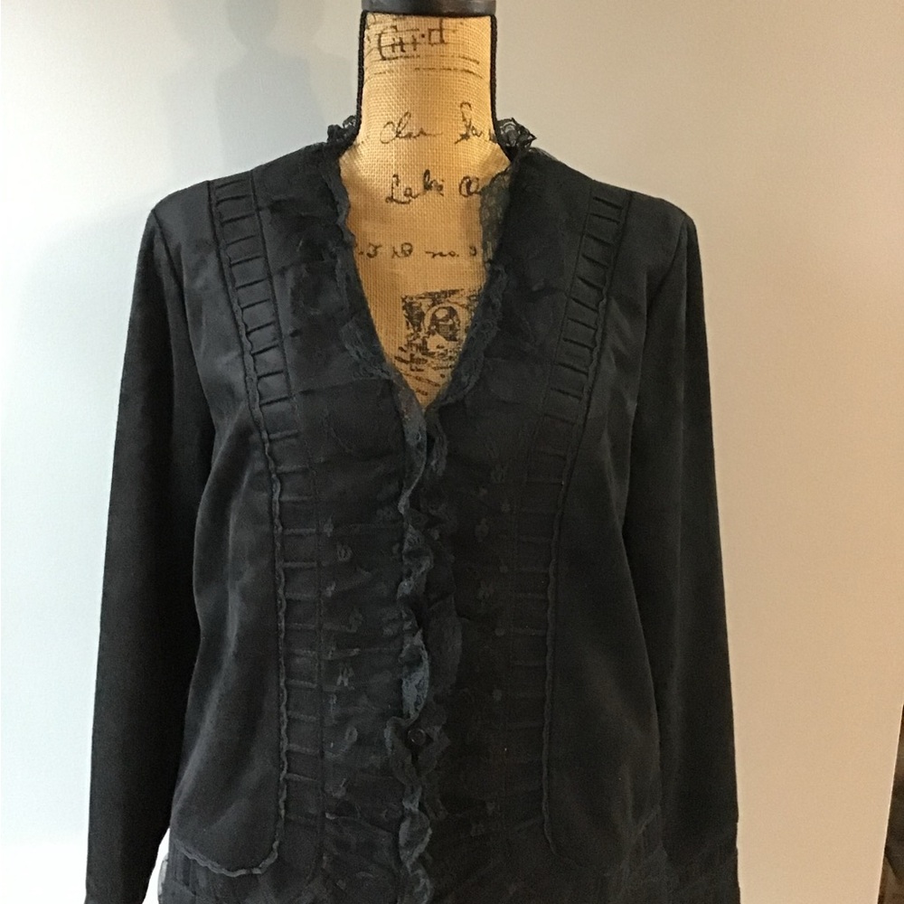Victor Costa Sz M Black Faux Suede with Lace Trim Women’s  Jacket